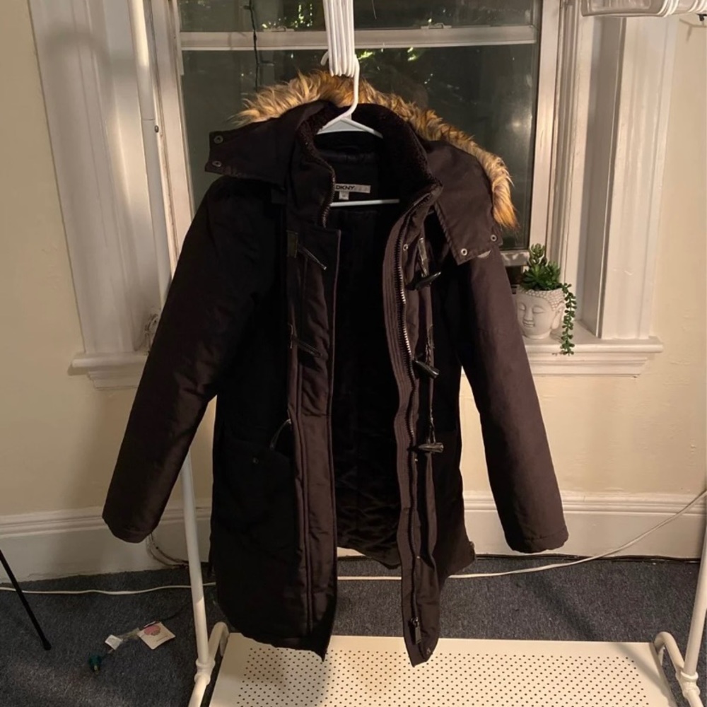 Black knee length DKNY parka